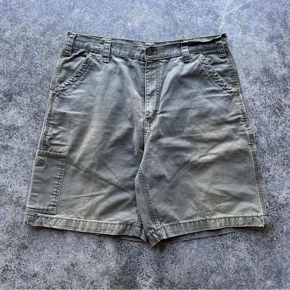Vintage 90s Heavy Canvas Summer Essential Olive Green Carpenter Utility Short 34